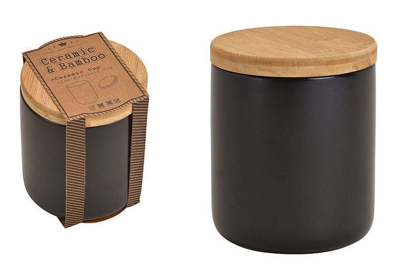 Boîte à provisions avec couvercle en bambou en céramique Noir (L/H/P) 10x11,5x10cm