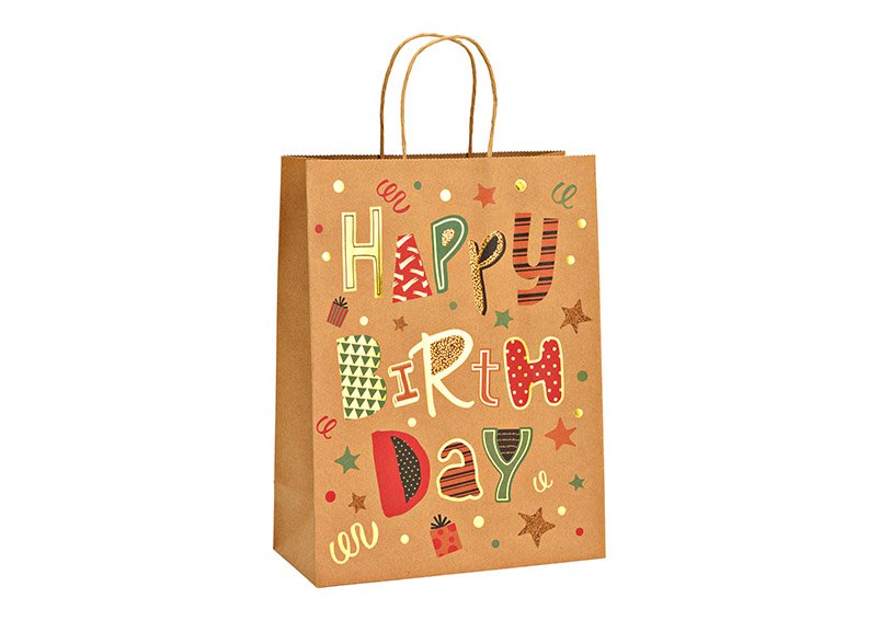 Bolsa de regalo Feliz Cumpleaños de papel/cartón marrón (A/A/P) 25x33x12cm