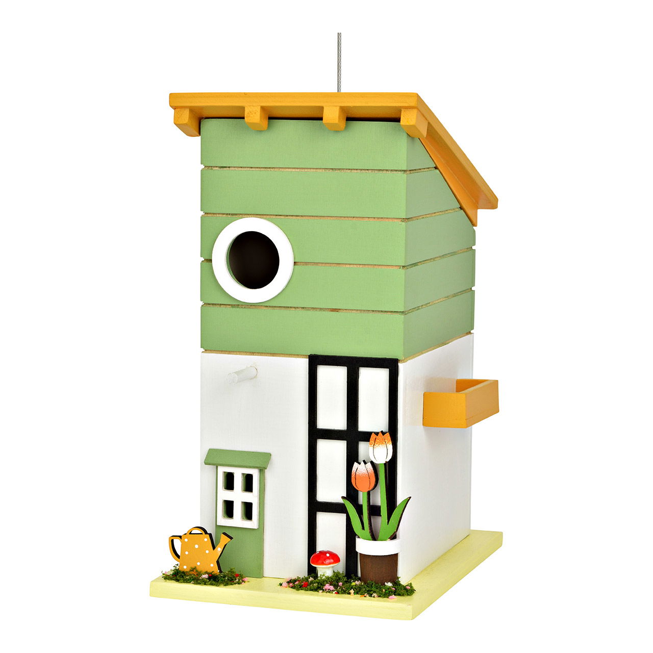 Hänger Vogel Haus aus Holz, Grün (B/H/T) 15x26x19cm