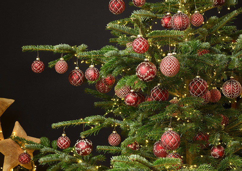 Weihnachtskugel Glitter aus Glas, 4-fach, Rot/Gold Ø8cm Weihnachtskugel Glitter aus Glas, 4-fach, Rot/Gold Ø8cm