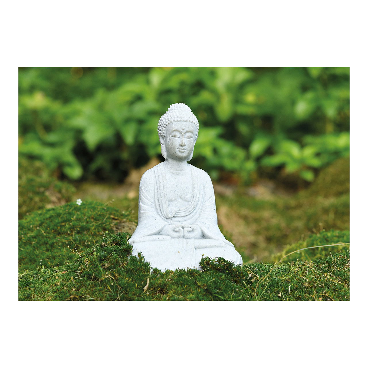 Bouddha assis gris en poly, 13 cm