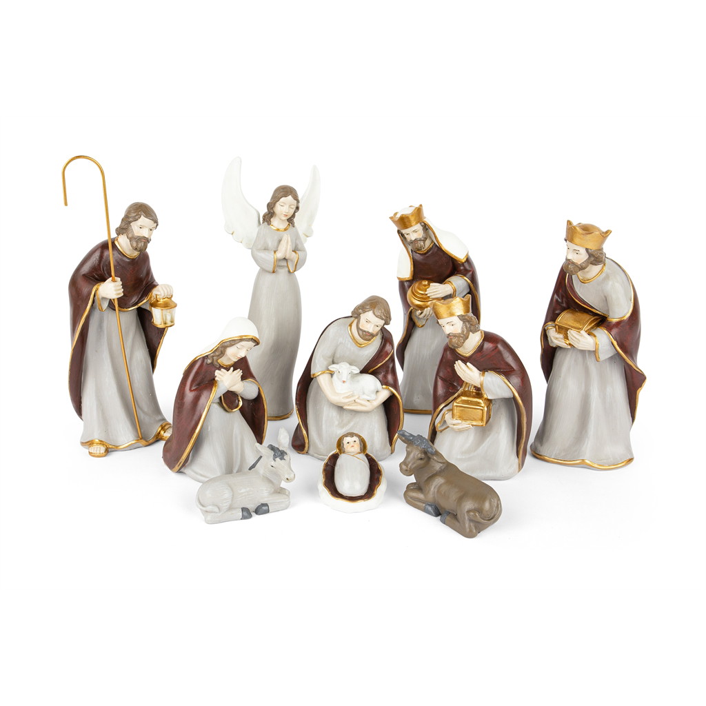 Julekrybbefigurer, poly, 6–19 cm, 10 stk./sæt, grå-rød Figur, Person, Porzellan, Töpferei, Spielzeug