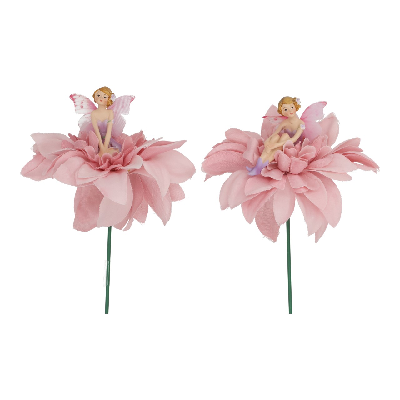 Bloemenfee op decoratieve stok van poly, roze/roze, 2-delige set (B/H/D) 10x28x10 cm Feen, Pinkfarbige Blume, Blumenstiel, Mini-Figur, Pinkblütenblätter
