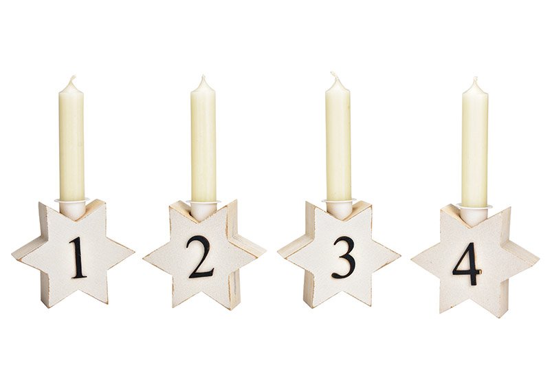 Advent decoration star 11x9x4cm set of 4, made of wood white (W/H/D) 43x9x4cm
