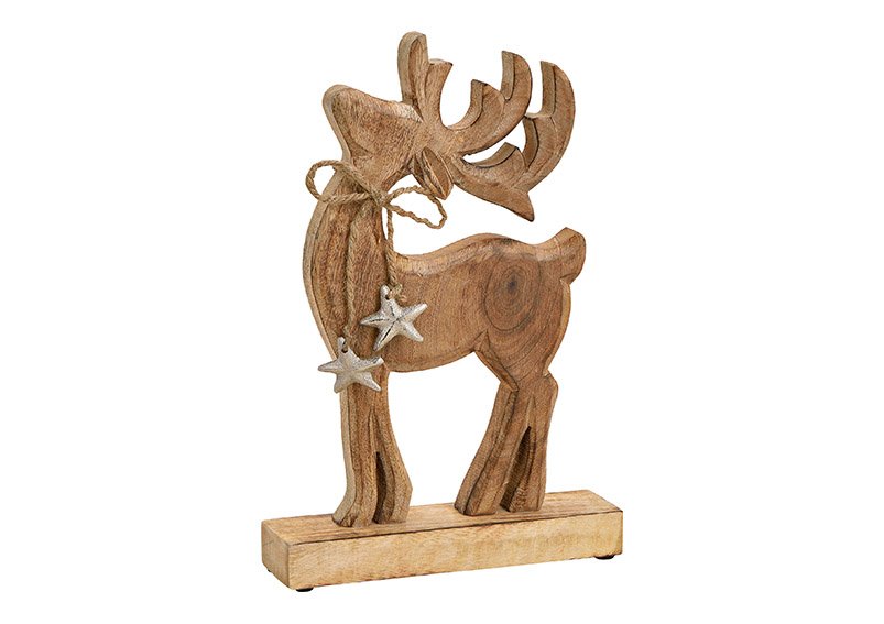 Deer with metal star pendant made of wood brown (w / h / d) 20x31x6cm