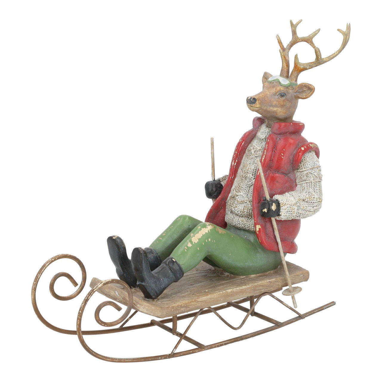 Hirsch auf Schlittem aus Poly Bunt (B/H/T) 29x24x10cm Moebel, Figur