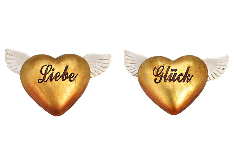 Heart, Liebe, Glück from poly gold 2-fold, (W/H/D) 15x10x4cm