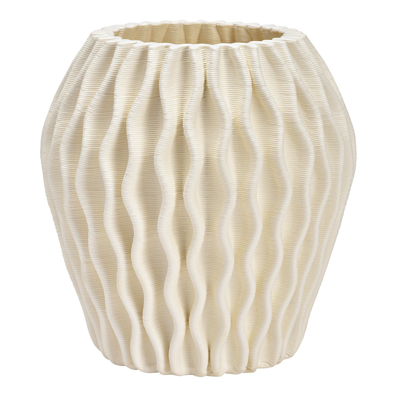 3D printed vase with waves made of porcelain, white (W/H/D) 16x18x16cm