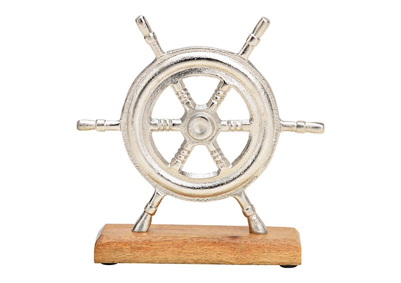 Steering wheel stand on mango wood base made of metal silver (W / H / D) 21x22x5cm