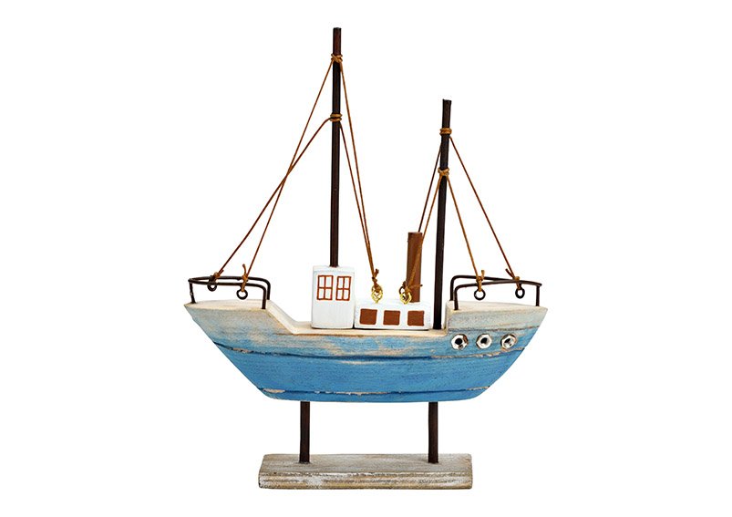 Présentoir bateau en bois bleu (L/H/P) 17x22x4cm