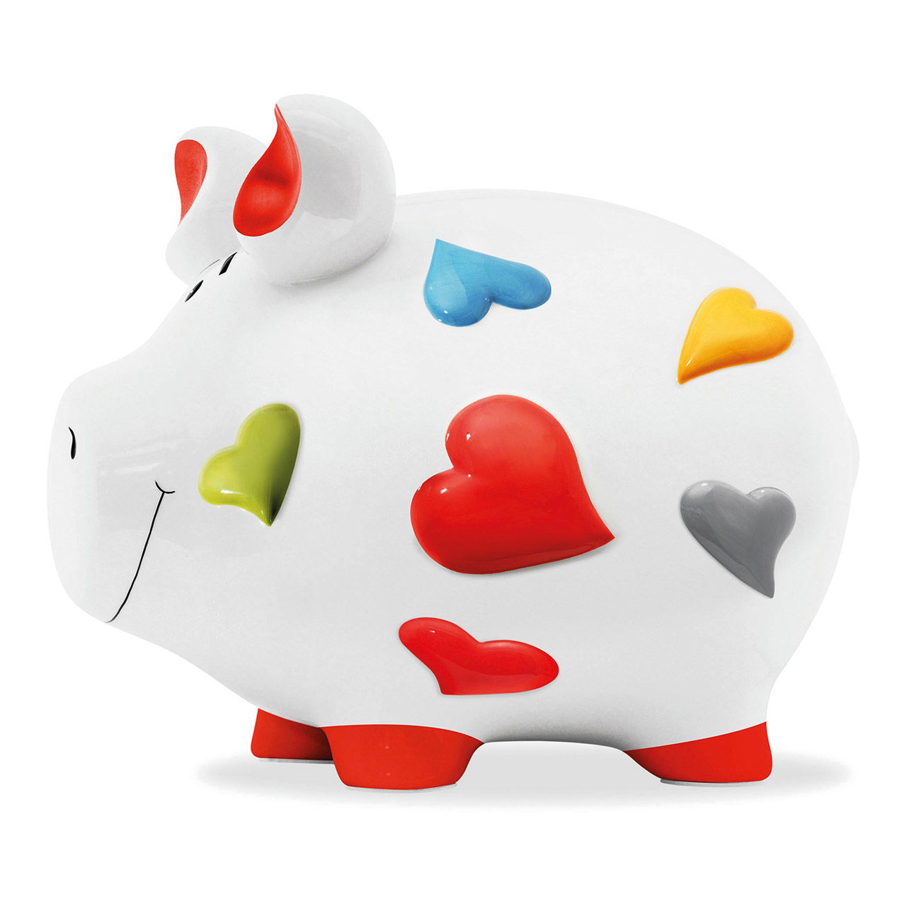 KCG Sparschwein Herz Dekor aus Keramik, Bunt (B/H/T) 30x25x25cm Monsterschwein Sparschwein