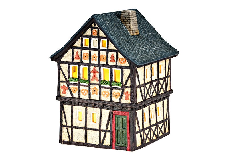 Maison lumineuse Maison en pain d'épices en porcelaine multicolore (L/H/P) 12x17x12cm