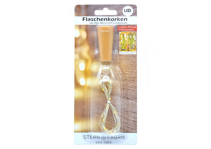 Led bottle cork with 20 lights, warmwhite, 3xag13 incl. plastic, (h) 200cm