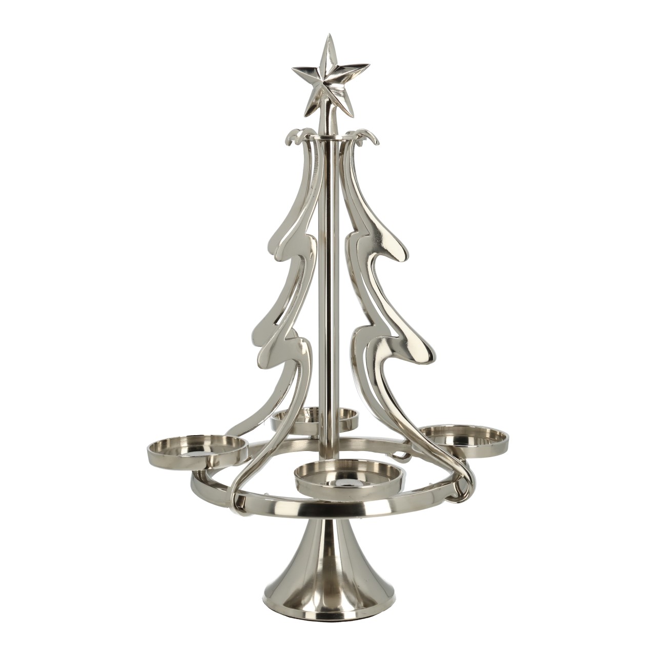 Corona de Adviento Árbol de Navidad de metal, plata, Níquel Brillante (A/A/A) 27x50x27cm Silber, Weihnachtsdeko, Tischdeko, Weihnachtsbaum, Sterne-Aufsatz