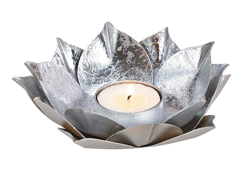 Teelichthalter Lotus aus Metall Silber (B/H/T) 13x4x13cm