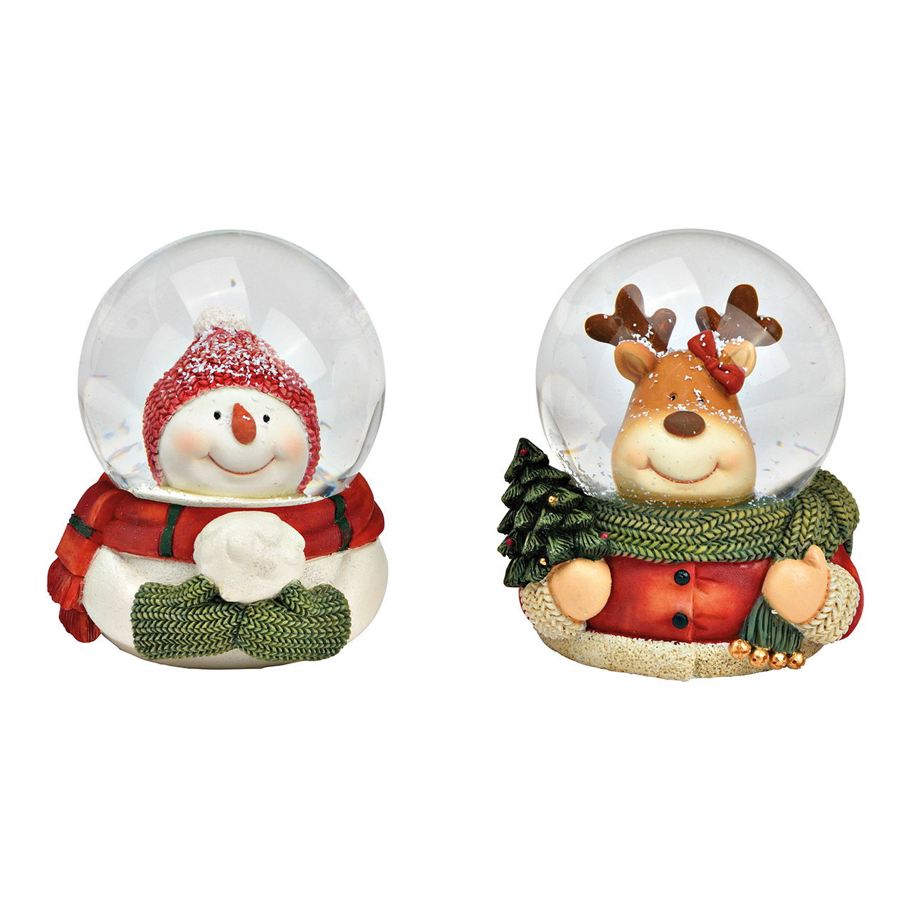 Snow globe moose, snowman Christmas motif made of poly/glass colorful 2-fold, (W/H/D) 7x9x8cm