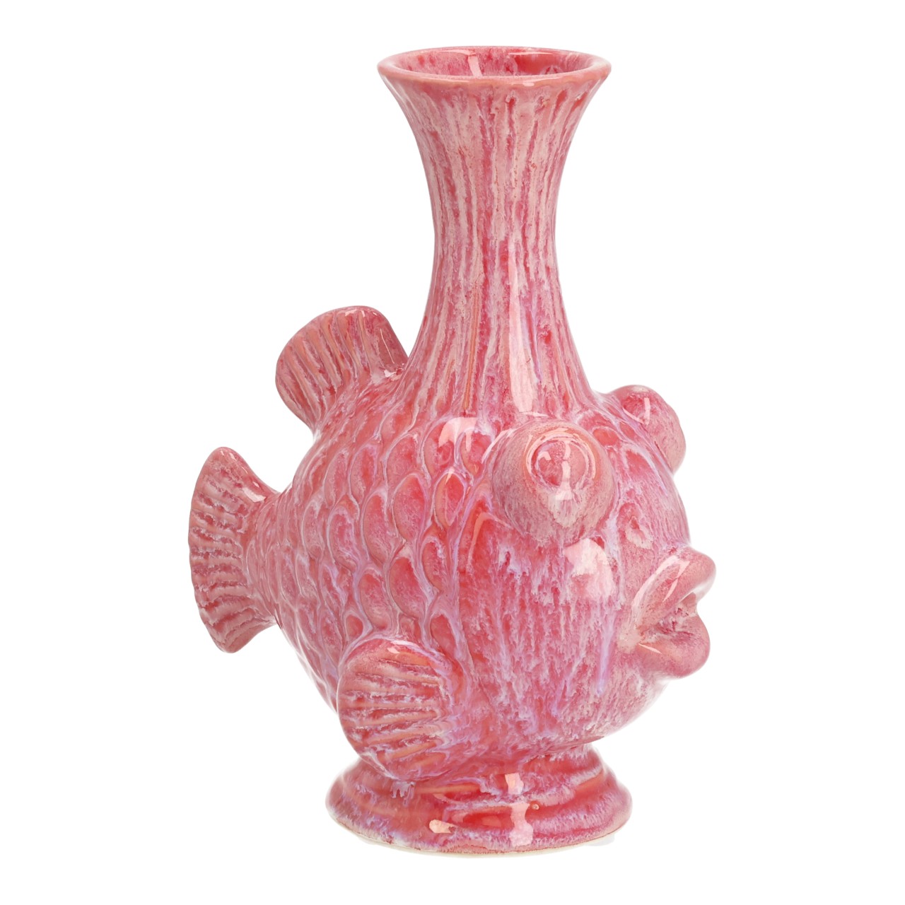 pinkes Vase, fischförmige Vase, glasierte Keramik, rosa Ton, Töpferware Vase