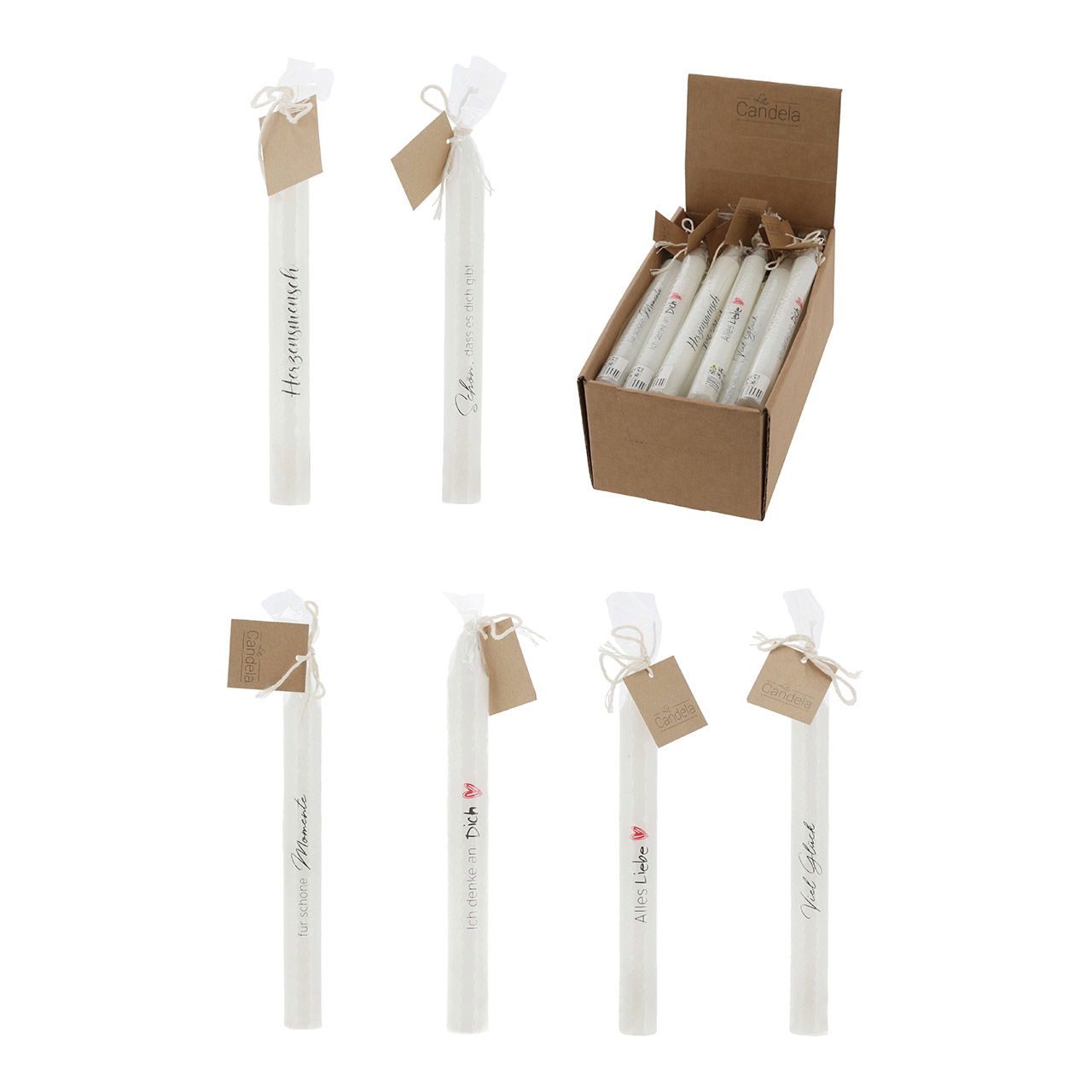 Steekkaars met spreuk, paraffine wit 6-voudig, (B/H/D) 2x19x2cm Steekkaars met spreuk, paraffine wit 6-voudig, (B/H/D) 2x19x2cm