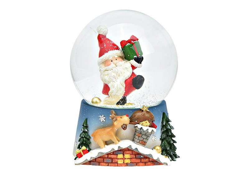 Muziekdoos/Sneeuwbol Kerstman met Muziek van Poly, Glaskleur (B/H/D) 10x14x10cm