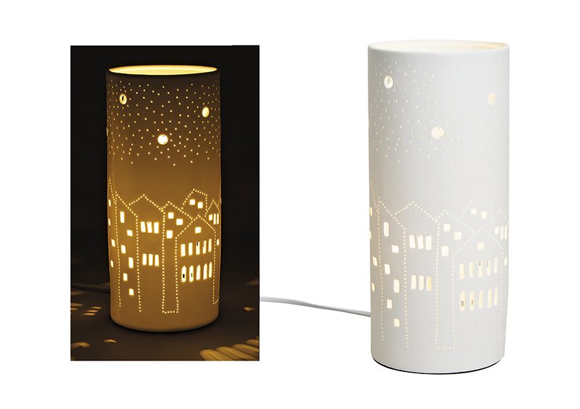 Tischlampe Häuser Dekoration aus Porzellan, (B/H/T) 12x28x12 cm ohne Leuchtmittel