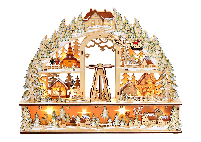 Light arch winter scene with LED made of wood nature (W/H/D) 45x35x9cm