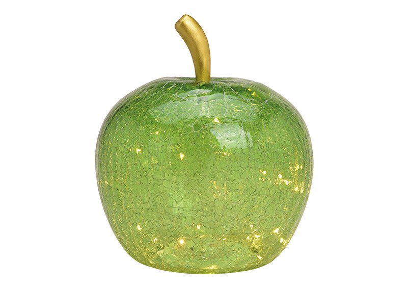 Apfel mit 40er LED, mit Timer aus Glas Grün (B/H/T) 27x30x27cm