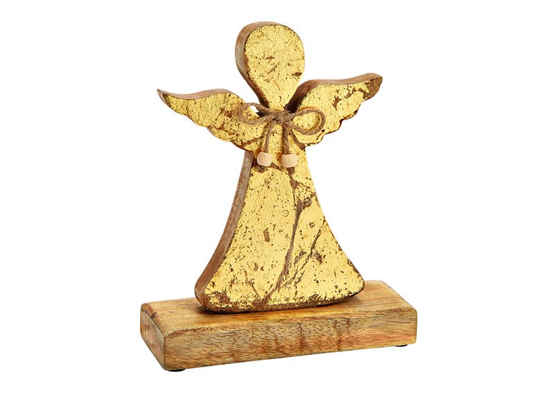 Display angel mango wood gold (W/H/D) 17x21x7cm