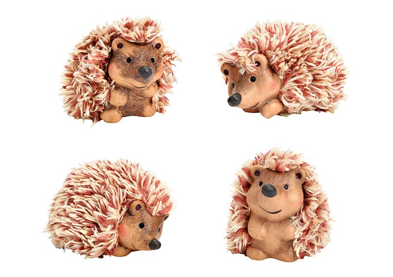 Hedgehog w. clay/artifical fur assorted 7x6x7cm