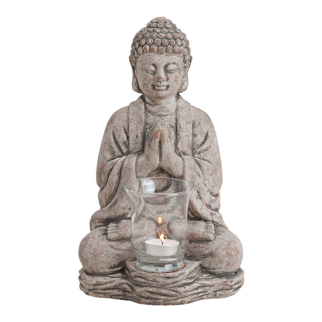 Tealight holder buddha grey ceramic 18x15x30 cm