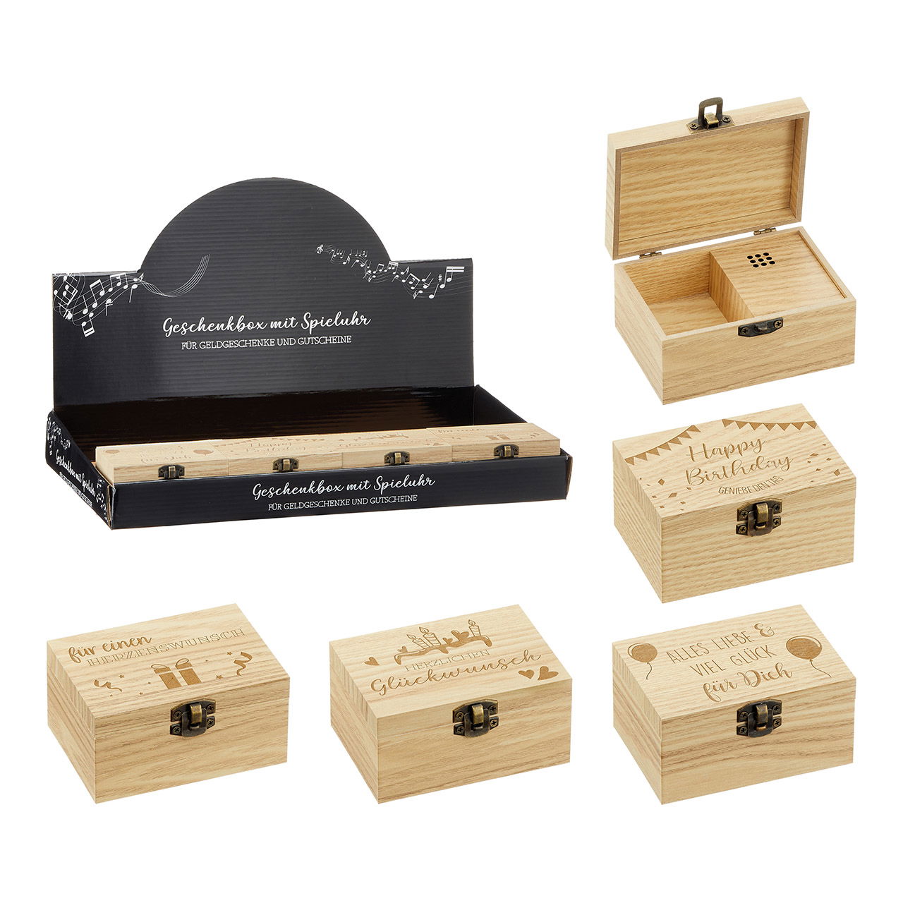 Music box, music box, birthday made of wood nature 4-fold, (W/H/D) 10x5x7cm