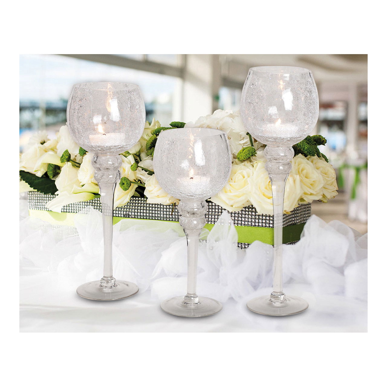 Wind light set goblet Cracking clear 30, 35, 40cm x Ø13cm made of glass set of 3 Wind light set goblet Cracking clear 30, 35, 40cm x Ø13cm made of glass set of 3