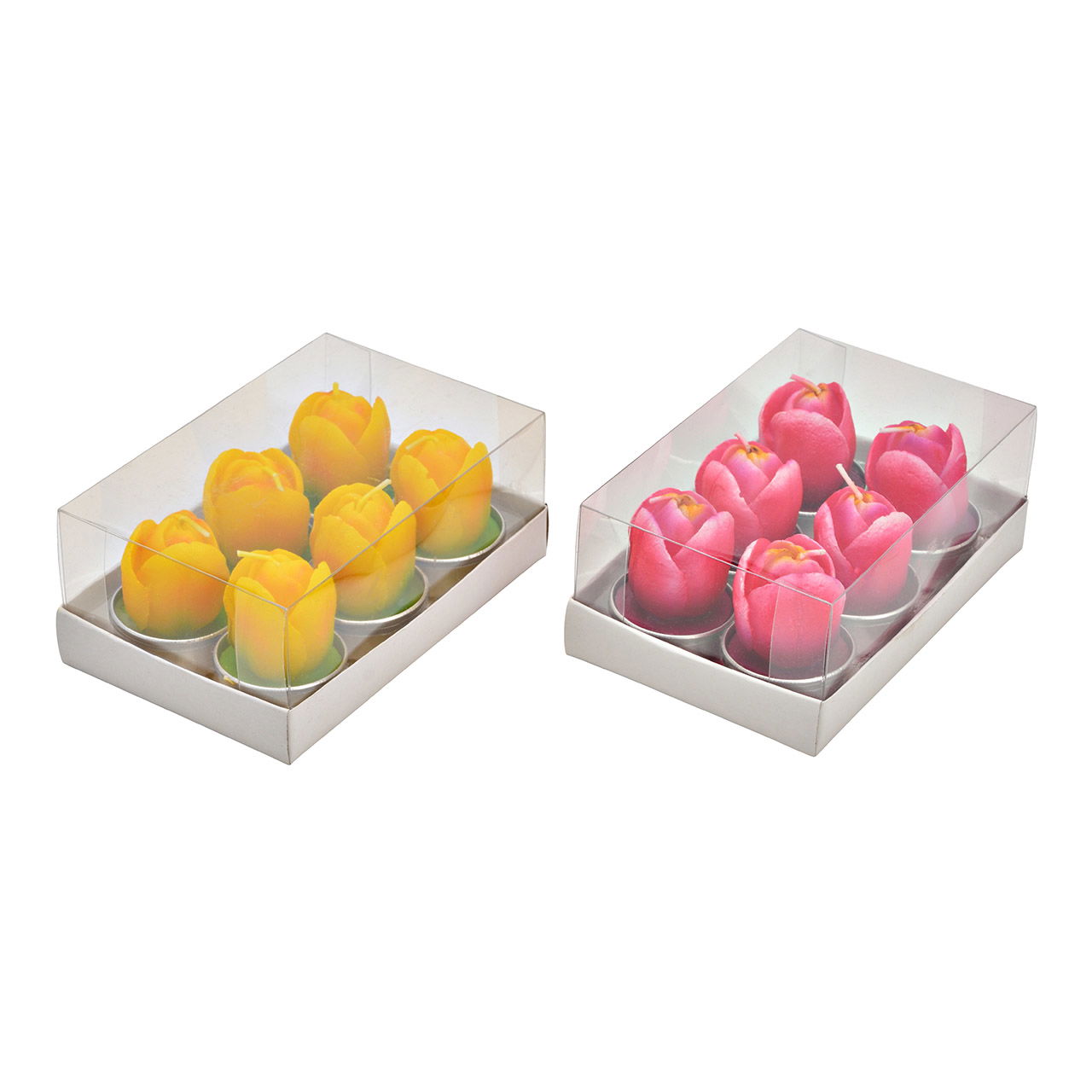 Wax tea light tulip, set of 6, double, yellow (W/H/D) 14x8x9cm/4x6x4cm