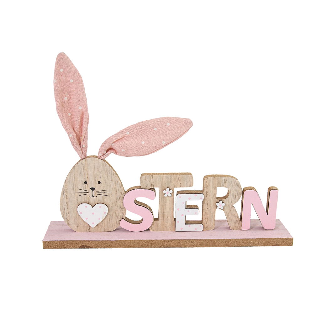 Lettre de Pâques avec oreilles de lapin à poser, bois, 24x5x18cm, 1 pc, rose naturel Besteck, Löffel