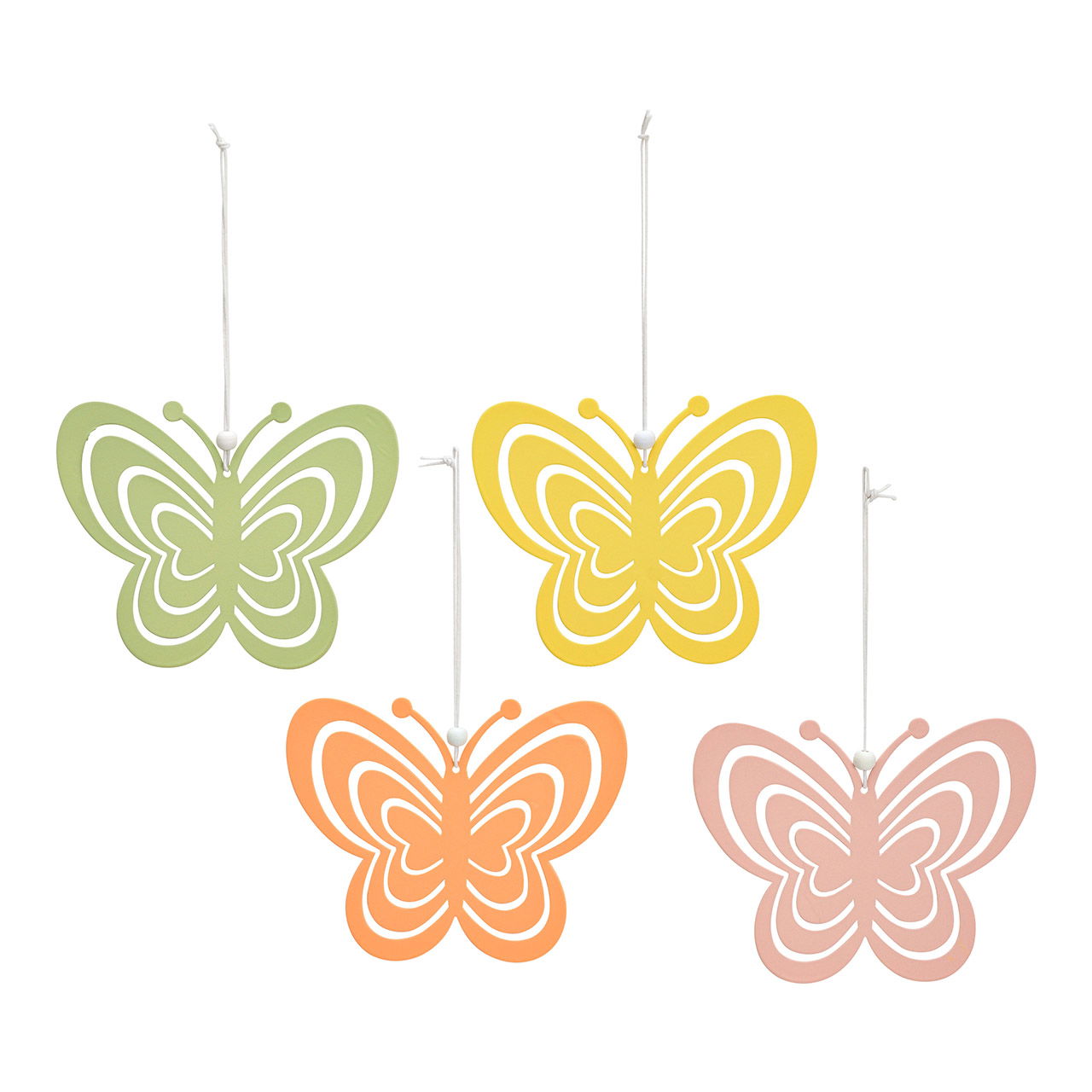 Metal butterfly hanger 4-fold, green/yellow/pink/apricot (W/H) 12x8cm