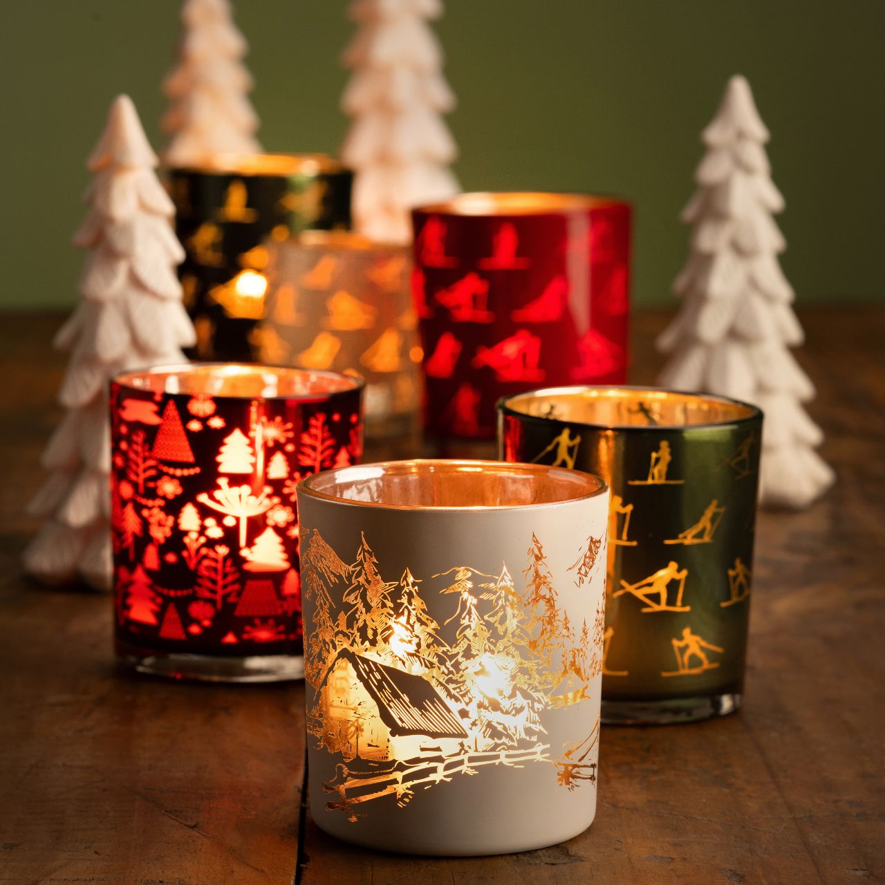 Photophore décor sapin en verre rouge (L/H/P) 9x10x9cm Pokal