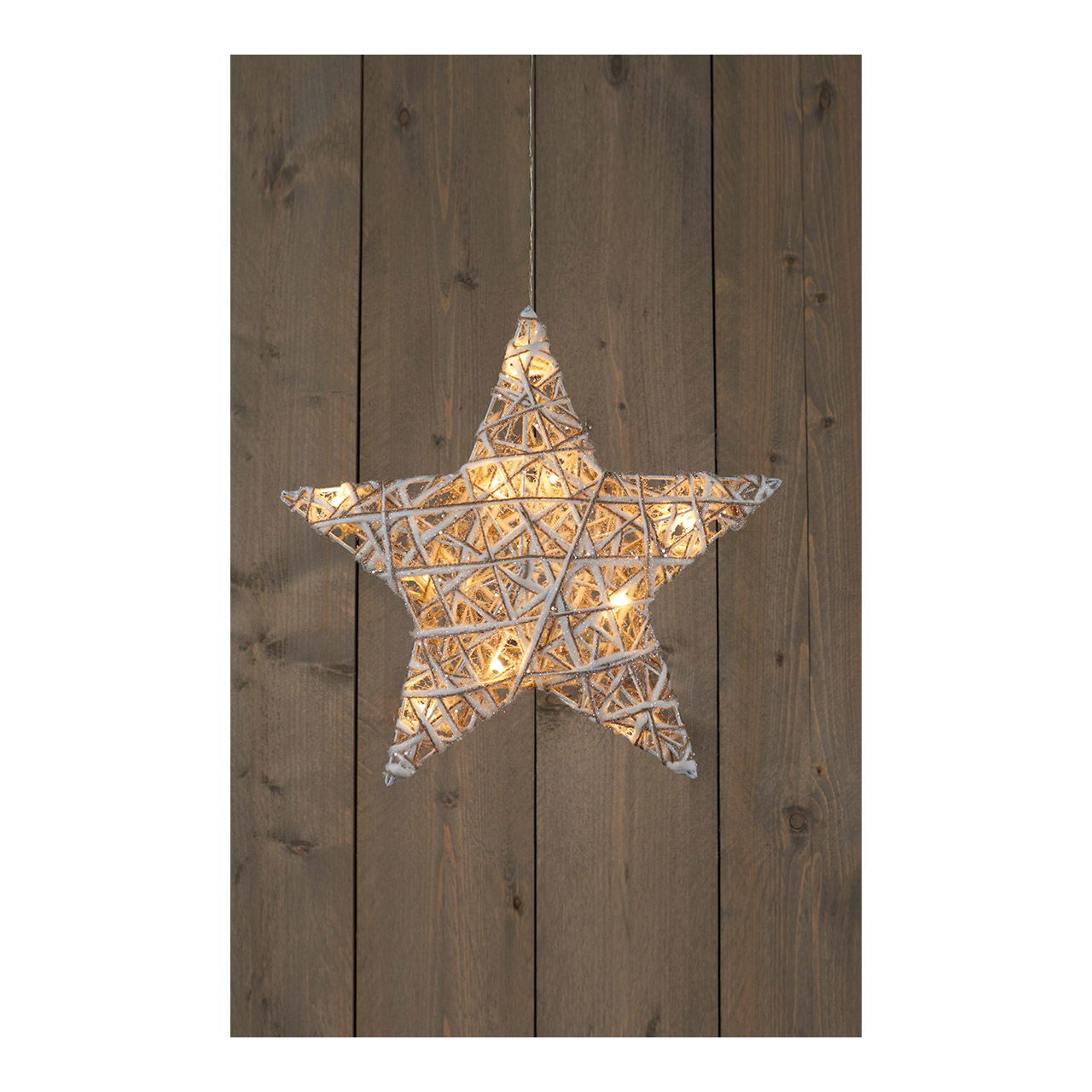 Star 40cm Jute/ Cotton/ Glitter 15l Led Warm White / 2xAA