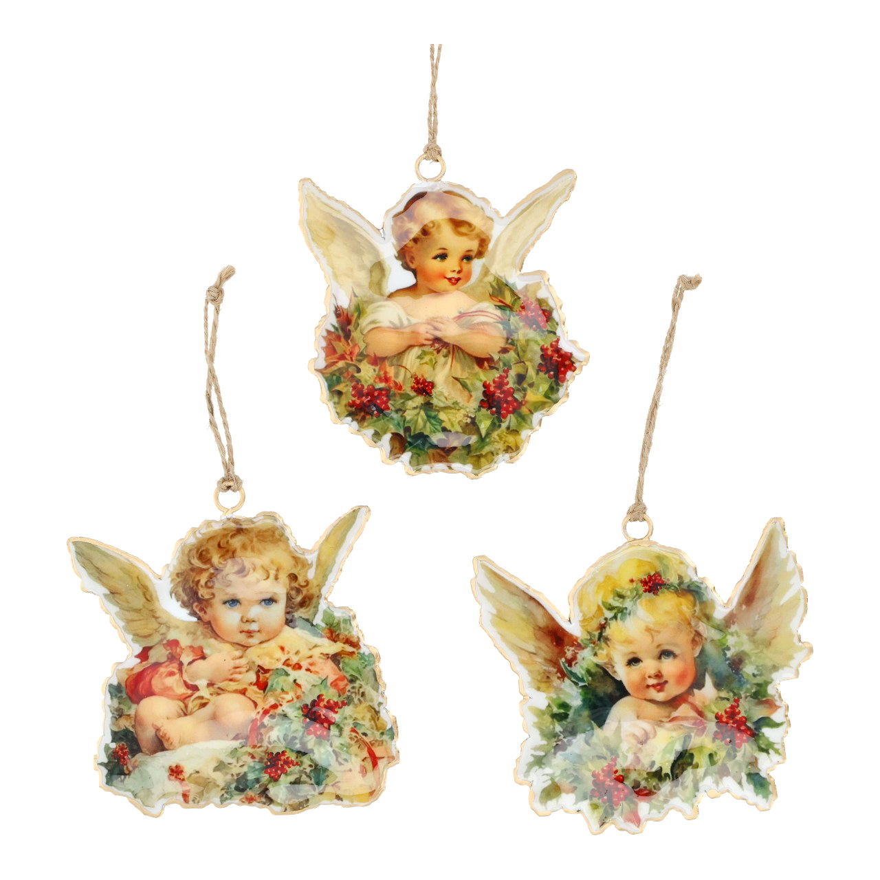 Weihnachtshänger Engel aus Metall Bunt 3-fach sortiert (B/H/T) 9x10x1cm Zubehor, Ohrring, Puppe, Baby, Person