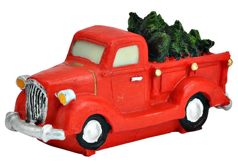 Figure in miniatura camion con abete in polietilene rosso (L/H/D) 9x5x4cm