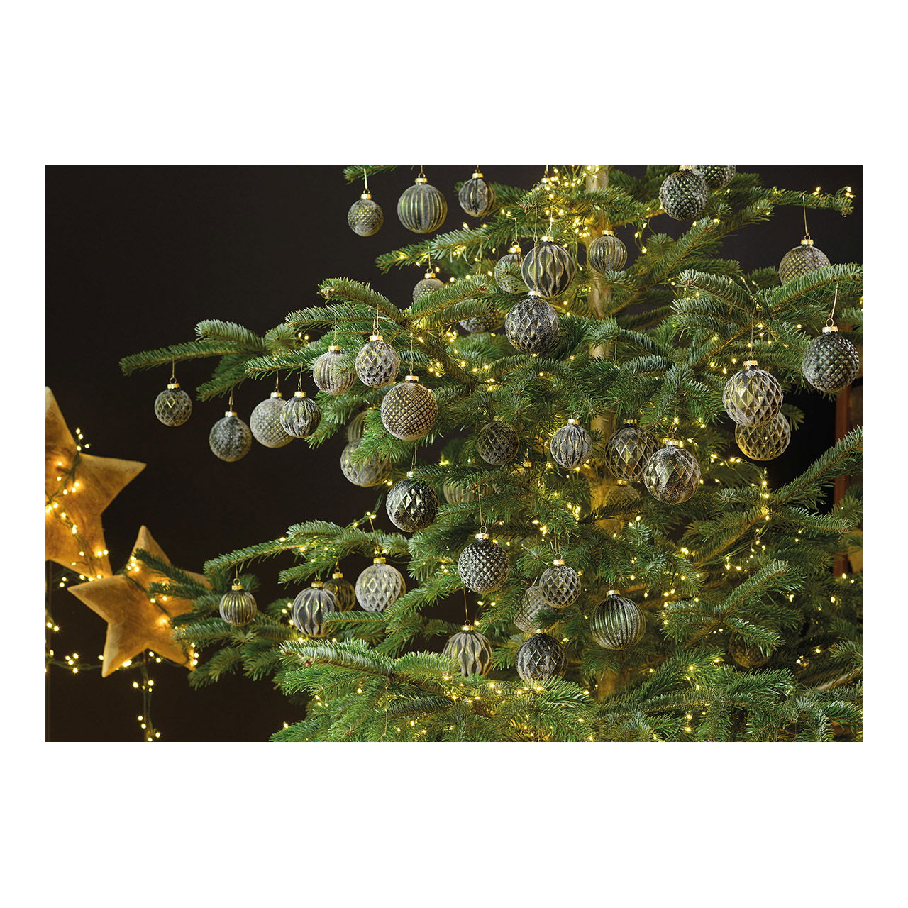 Weihnachtskugel aus Glas, 4-fach, Grün/Gold Ø8cm Pflanze, Baum, Weihnachtsdekorationen, Festival, Weihnachtsbaum