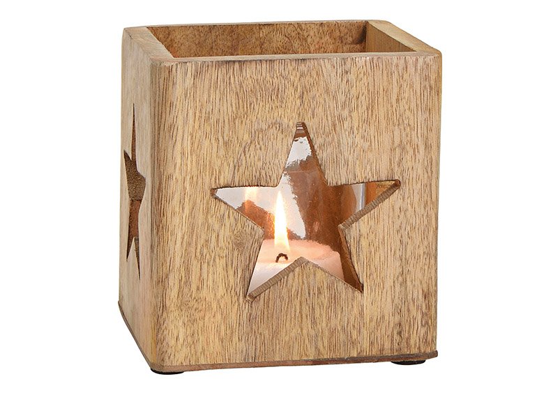 Farol de estrella, madera de mango, vidrio marrón (c/h/d) 12x12x12cm