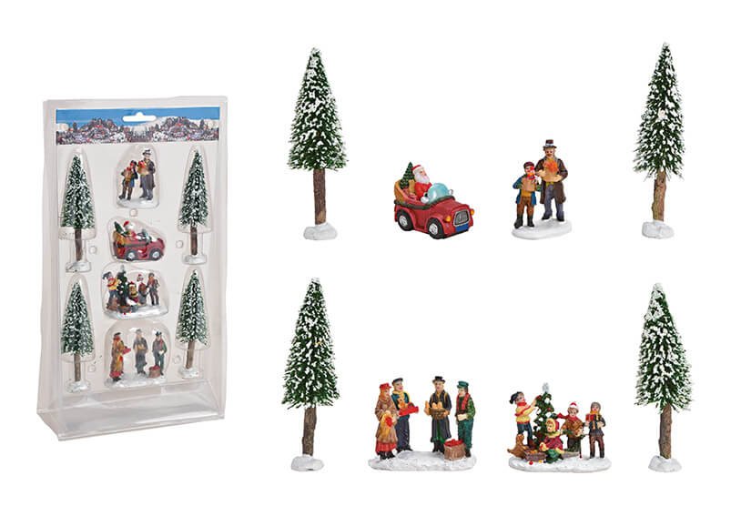 Miniatur Set Figuren, Baum 4-14cm H aus Kunststoff Bunt 8er Set, (B/H/T) 21x40x8cm