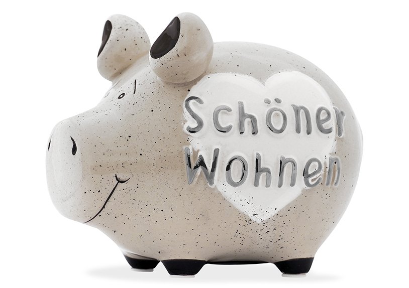 Tirelire KCG petit cochon, Schöner Wohnen Silver Edition, en céramique (L/H/P) 12,5x9x9cm