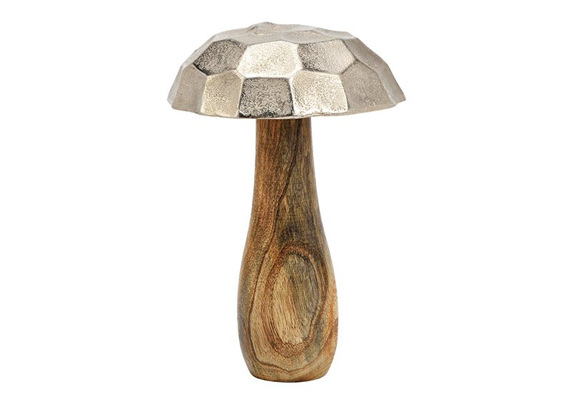 Fungo di legno di mango, argento metallico (c/h/d) 13x20x13cm