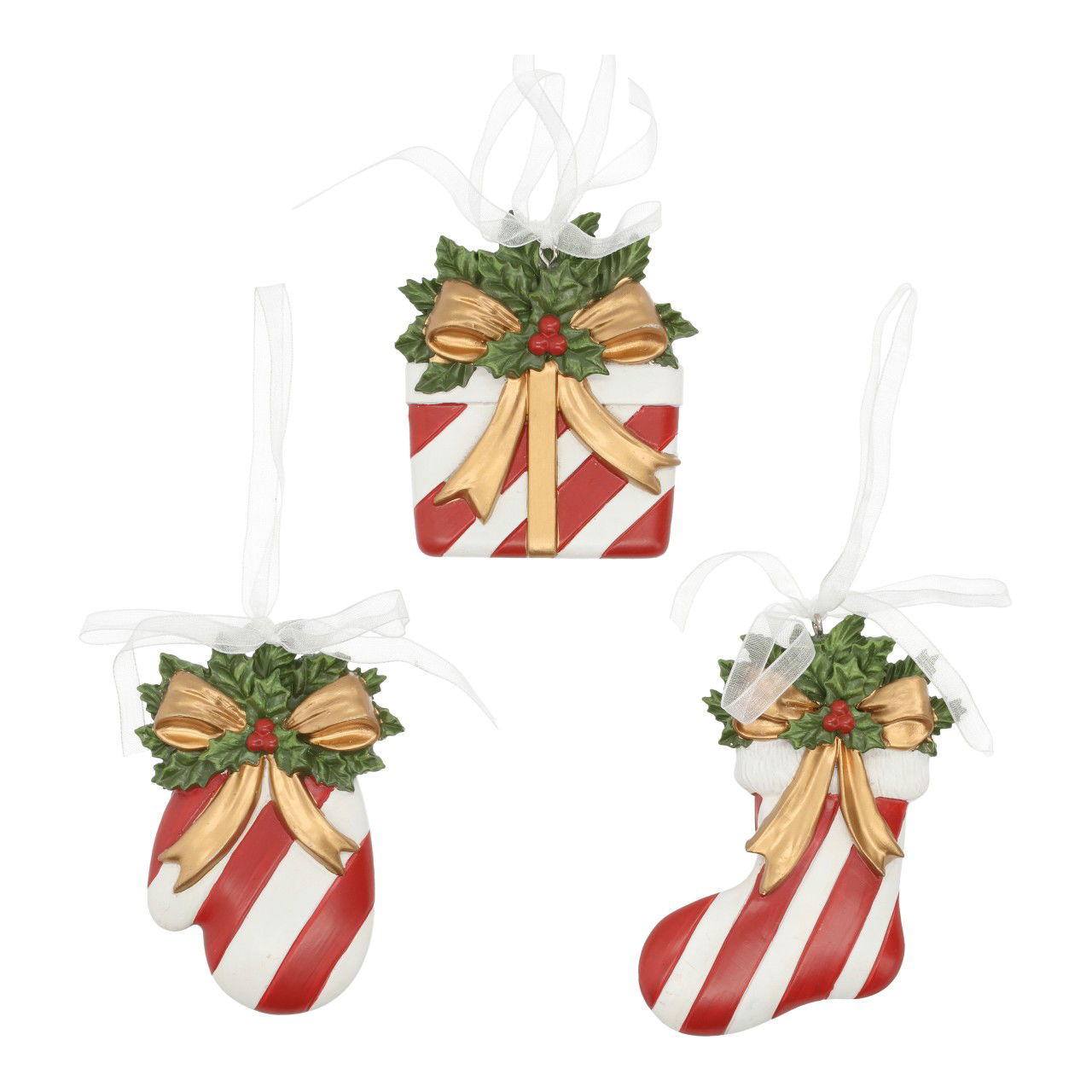 Weihnachtshänger mit Schleife aus Poly Rot 3-fach sortiert (B/H/T) 5x9x1cm Geschenk, Weihnachten, Weihnachtsdekorationen, Festival