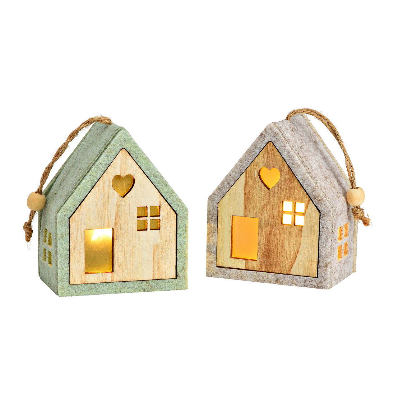 Hänger Haus mit LED aus Filz, 2-fach, Grün/Beige (B/H/T) 7x9x4cm Batteriebetrieb 1xCR2032 nicht enthalten Hänger Haus mit LED aus Filz, 2-fach, Grün/Beige (B/H/T) 7x9x4cm Batteriebetrieb 1xCR2032 nicht enthalten