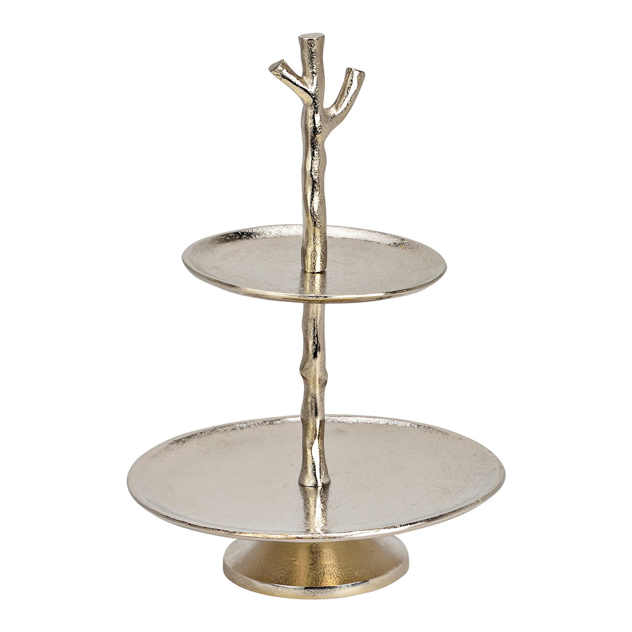 Etagere with 2 levels of metal silver (H) 38cm Ø18cm/27cm