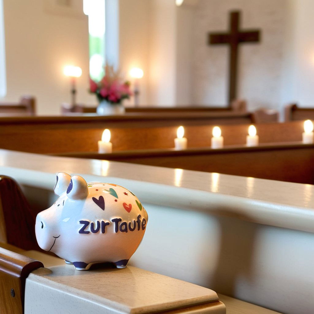 Sparschwein Company Sparschwein "Zur Taufe" aus Keramik, Bunt (B/H/T) 12,5x9x9 Kleinschwein Kerze