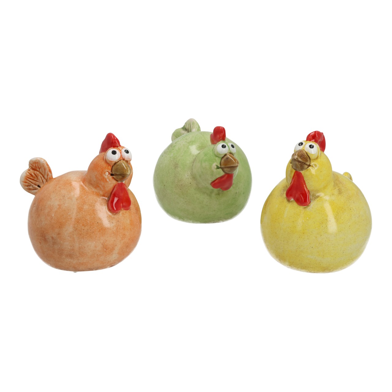 Pollo in terracotta giallo, assortimento di 3 pezzi (L/A/P) 8x10x10 cm Keramik, Hühner, Figurinen, mehrfarbig, Hahn