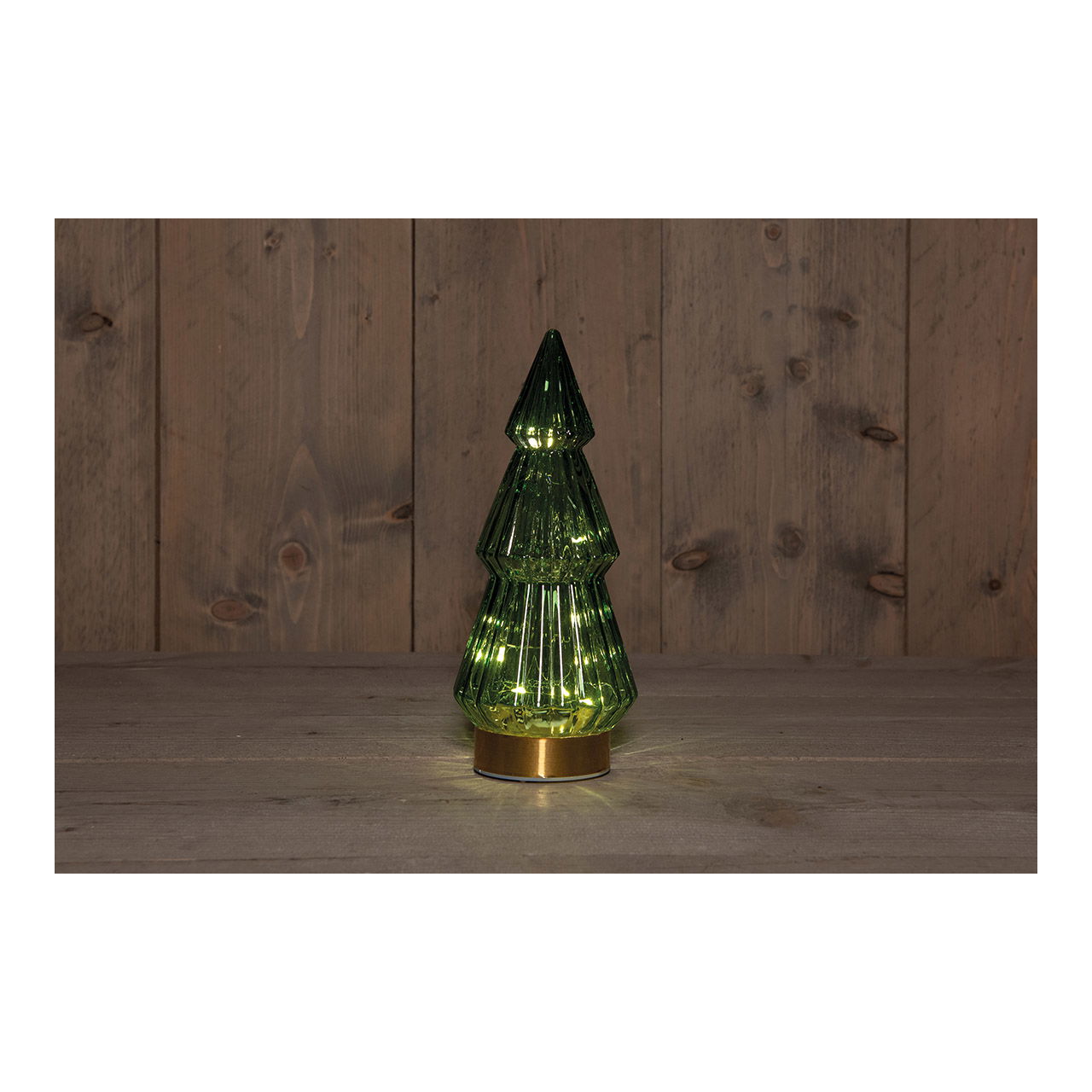 Kerstboom met verlichting 10 LED's van glas groen (B/H/D) 10x23x10cm Werking op batterijen 3xAAA