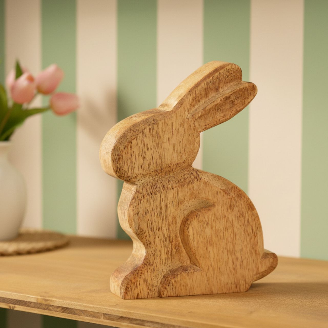 Présentoir lapin en bois de manguier naturel (L/H/P) 11x15x2cm